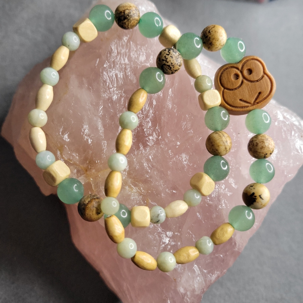 Kawaii Set of (2) - Crystal and Wooden Bead Jewelry - Handmade